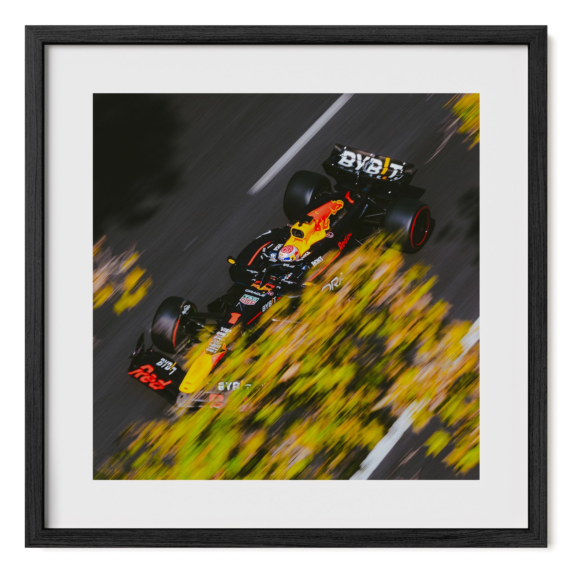 Formula 1 framed fine art photo print of Max Verstappen in Red Bull F1 racing car at the 2024 Azerbaijan Grand Prix.